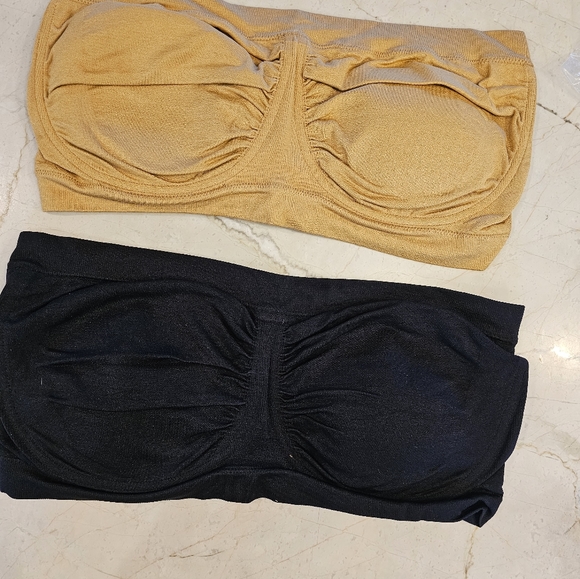Breezies 2-Pack Seamless Underwire Bandeau Bras Gold/Doe & Black - Picture 1 of 6